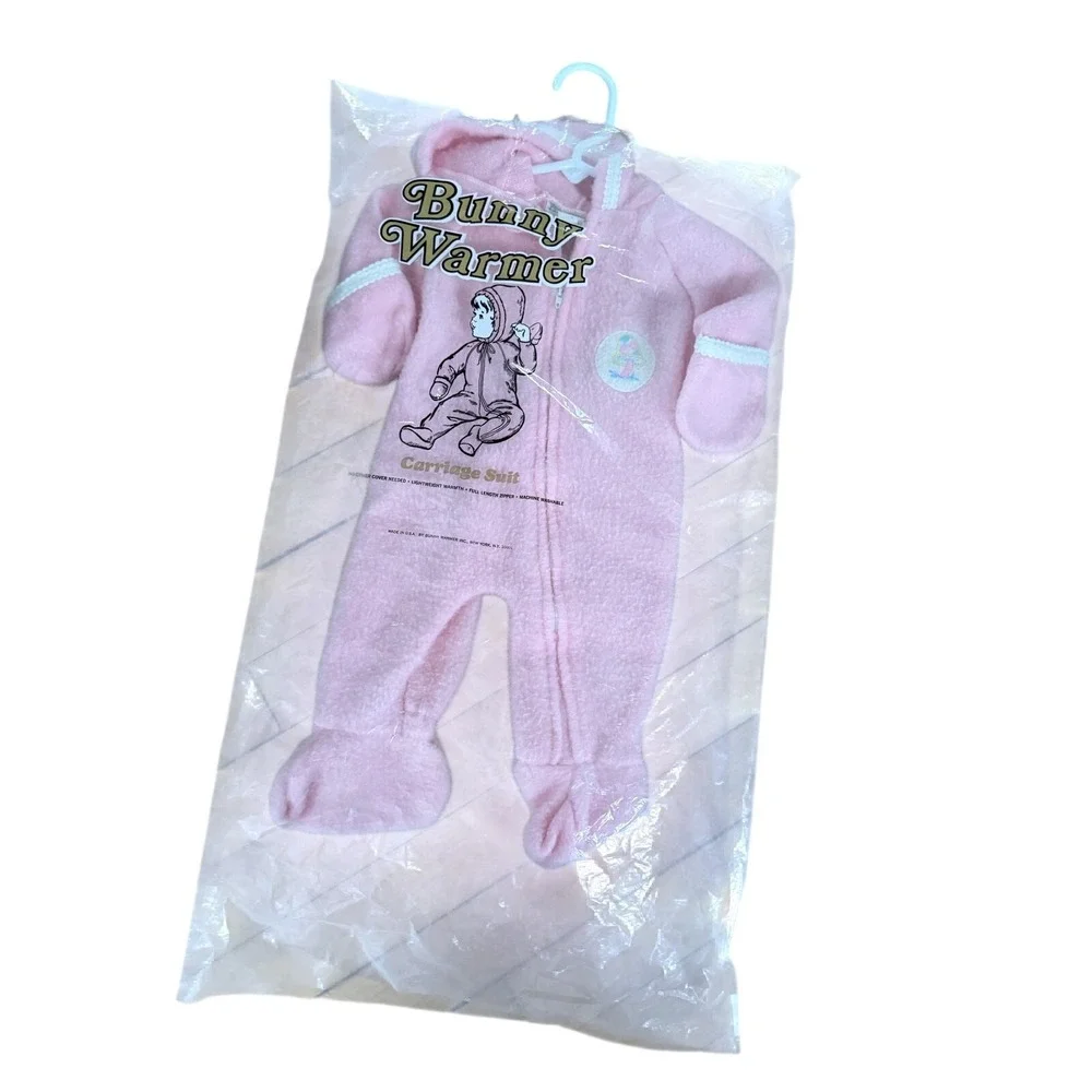 VTG Bunny Warmer Carriage suit mushroom patch‎ in pink with original dust bag